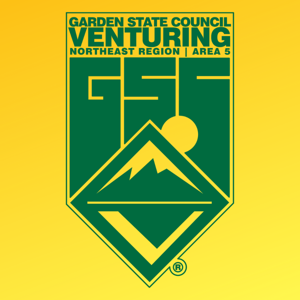 Garden State Council Venturing logo in green on a yellow background